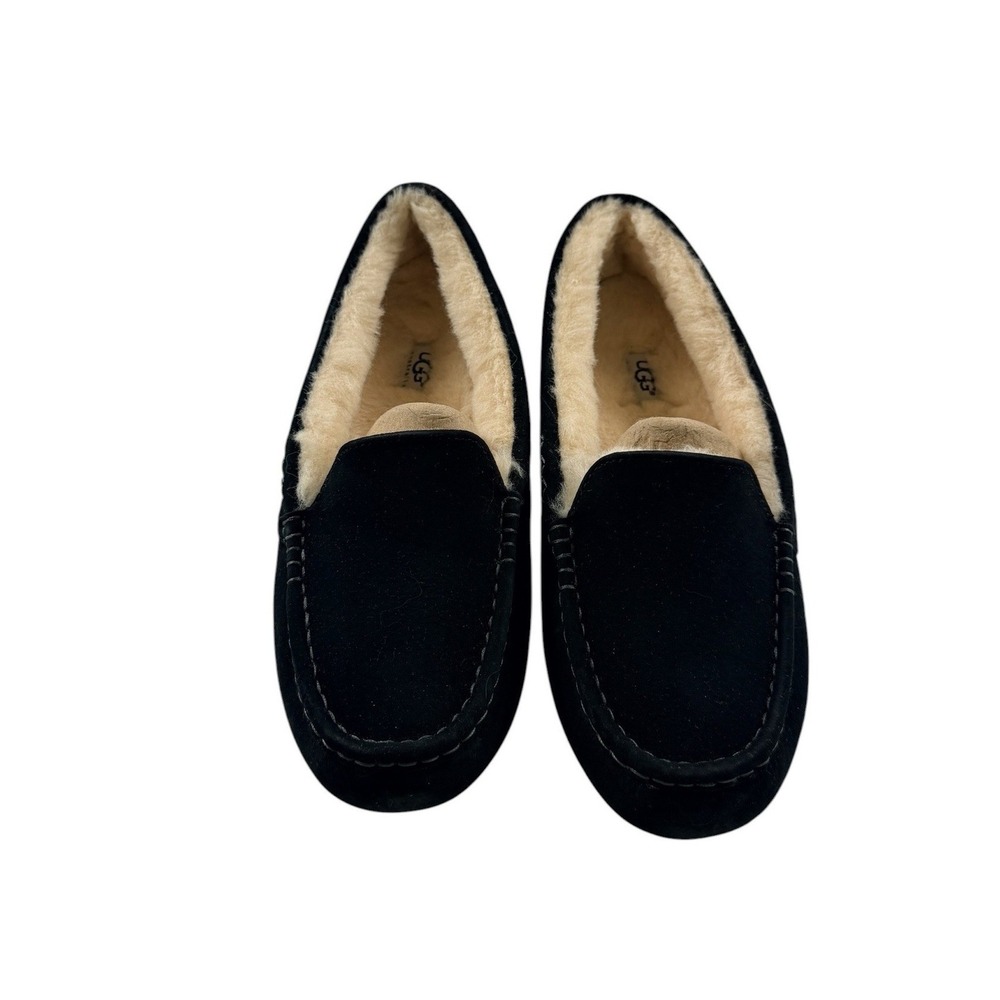 UGG Australia Womens Ansley Black Suede Sheepskin Slippers 3312 Size 11 NEW